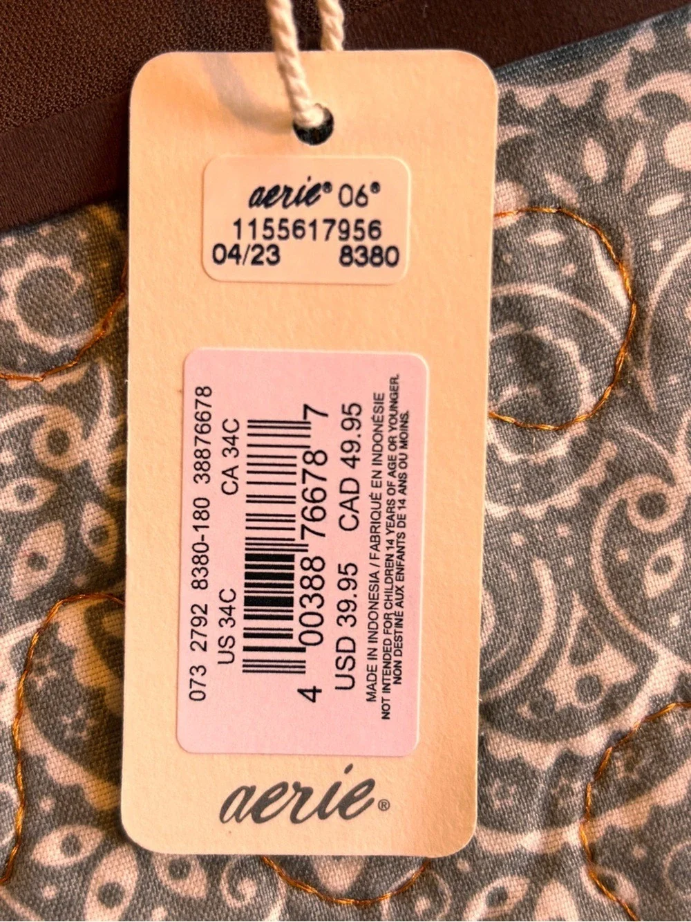 Aerie Brown Underwire Bra with Adjustable Straps 34C NWT